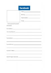 English Worksheet: About me facebook profile