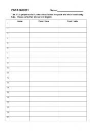 English worksheet: Food Survey - Interview Format