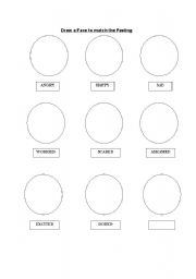 English worksheet: Draw the Face to match the Feeling