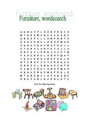 English Worksheet: furniture, wordsearch