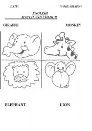 English Worksheet: Match and colour animals