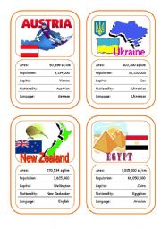 English Worksheet: Countries Card Game (Part 6 - additional)