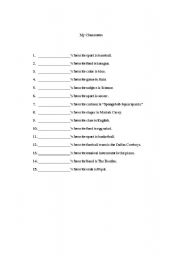 English worksheet: My Favorites