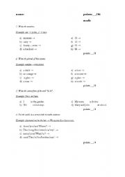 English worksheet: plurals, numbers