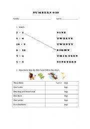 English Worksheet: Numbers 1-20