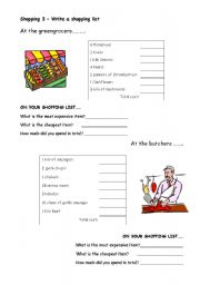 English Worksheet: Shopping 3 - write a shopping list