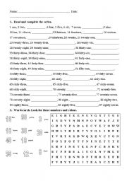 English Worksheet: NUMBERS 20-99