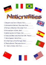 English Worksheet: Nationalities