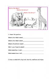 English worksheet: Animals and comparatives