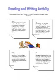 English Worksheet: Reading and writing activity