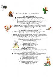 English Worksheet: American Holidays