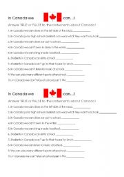 English worksheet: In canada