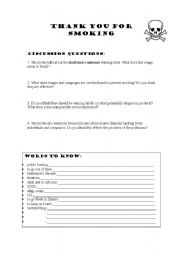 English Worksheet: Thank You for Smoking Worksheet