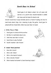 English Worksheet: David goes to school