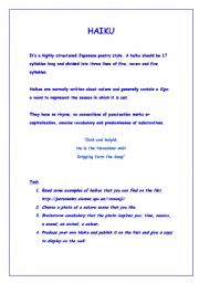 English worksheet: Writing poetry: Japanese style
