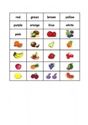 English Worksheet: Fruit Bingo 2 counters and instruct