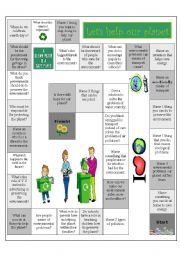 English Worksheet: lets help the planet board game