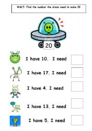 English Worksheet: alien number bonds to twenty