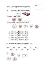 English Worksheet: solving money problems