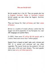 English worksheet: who are the British?