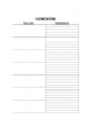 English Worksheet: Homework assignment sheet