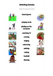 English worksheet: Hobbies matching exercise 