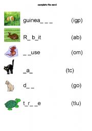 English worksheet: complete the word worksheet pets