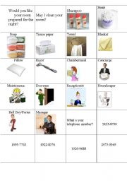 English Worksheet: Hotel Jobs , things and telephone numbers