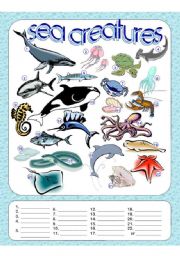 English Worksheet: Sea Creatures Fill in the Blanks