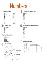 English Worksheet: Numbers 1- 20, days and months