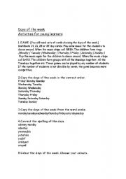 English Worksheet: days of the Week