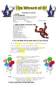 English Worksheet: The Wizard of Oz- Video Session- worksheet 5-The end