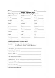 English Worksheet: Singular Possessive Nouns