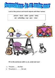 English Worksheet: prepositions - in on under near