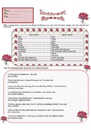 English Worksheet: INDIRECT SPEECH