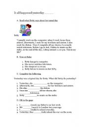 English Worksheet: It all happened yesterday