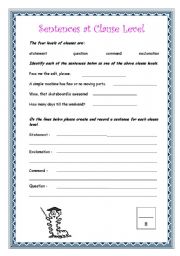 English Worksheet: Sentence level - clause level