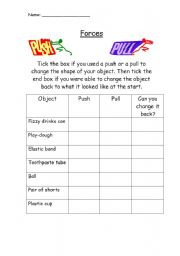 English Worksheet: Push/pull forces