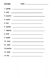 English worksheet: Clothes Anagrams