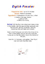 English Worksheet: Recipe for English pancakes