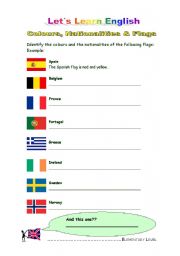 English Worksheet: Colours, Nationalities and Flags