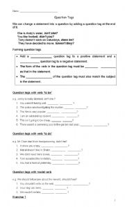 Practise how to form question tags with this worksheet! 