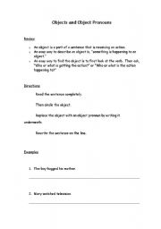 English worksheet: Objects and Object Pronouns
