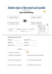 English worksheet: days of the week and months