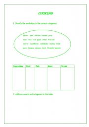 English Worksheet: cooking