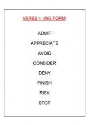 English worksheet: Verbs + ing form