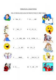English Worksheet: EMOTIONS MATCH AND FILL IN THE BLANK