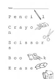 English Worksheet: school things 
