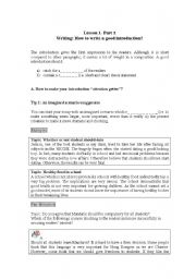 English Worksheet: How to writie a good introduction and thesis statement for your essay? 
