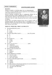 English Worksheet: READING COMPREHENSION: AN OUTSTANDING ARTIST 
